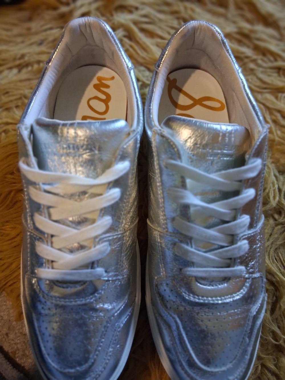 Sam Edelman Silver Metallic Lace-Up Sneakers